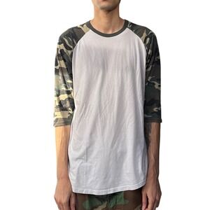 Dream USA Baseball T Shirt Camo Sleeve Raglan 3/4 Sleeve Green White XL